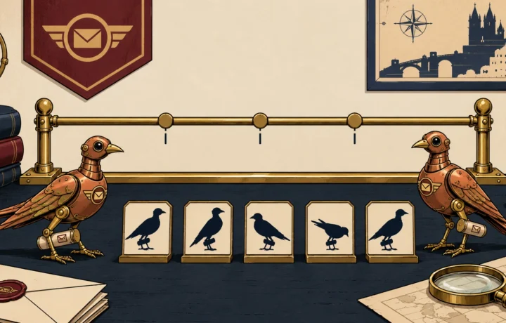 Mechanical postal birds and a straight brass rail for a Ventorn logic puzzle