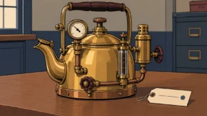 Modified pressure kettle displayed for safety inspection at Copper Market