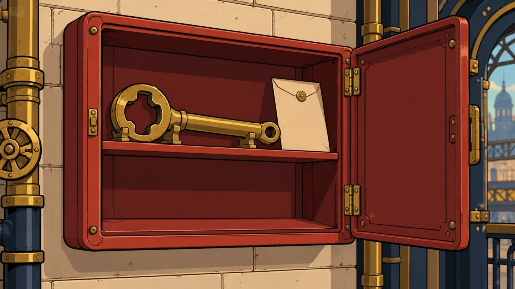 Emergency equipment cabinet containing only the correct shut-off tool and instructions