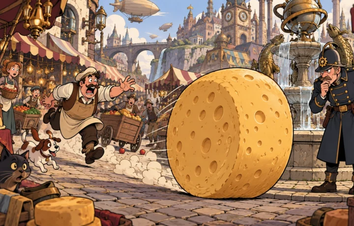 Runaway Cheese Wheel Overtakes Two Carts and Is Arrested at Fountain
