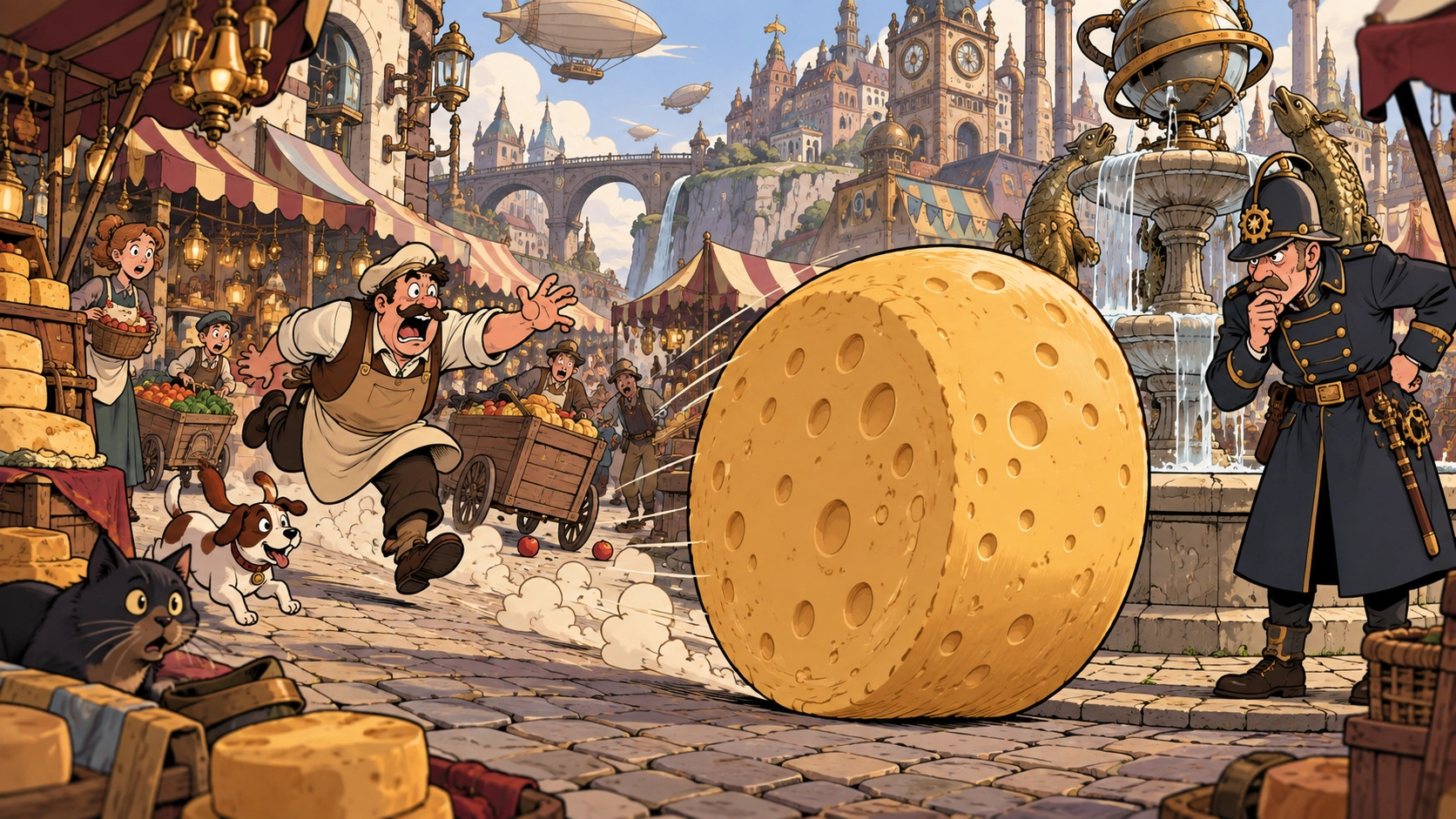 Runaway Cheese Wheel Overtakes Two Carts and Is Arrested at Fountain