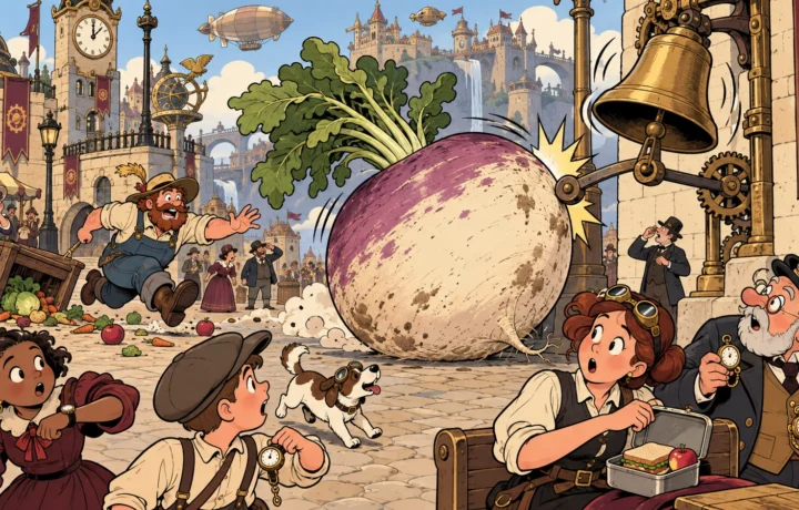 Giant Turnip Rolls Into Bell Mechanism and Announces Noon at 10:17