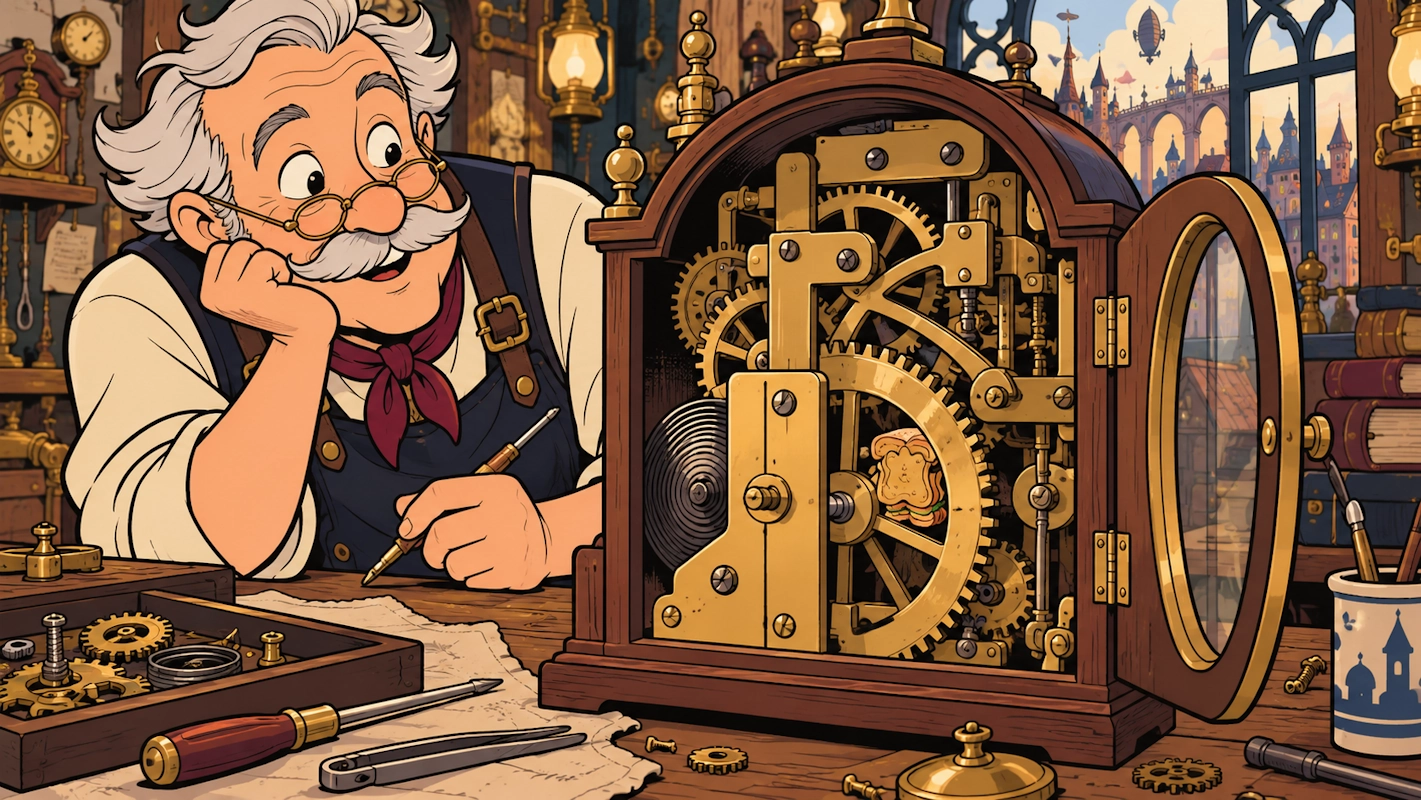 Sunday Clock Cleaning Stops When Clockmaker Finds Someone’s Sandwich Token Inside