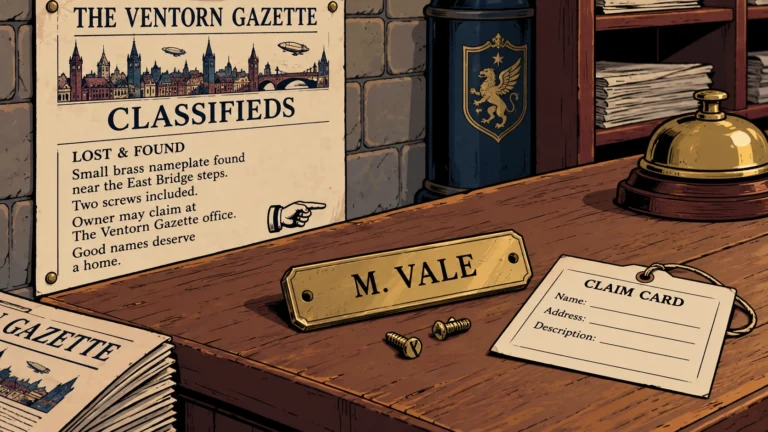 FOUND: Brass Nameplate Reading M. VALE