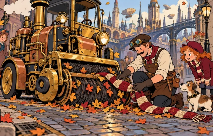 Mechanical Street Sweeper Collects Twelve Leaves and One Entire Scarf