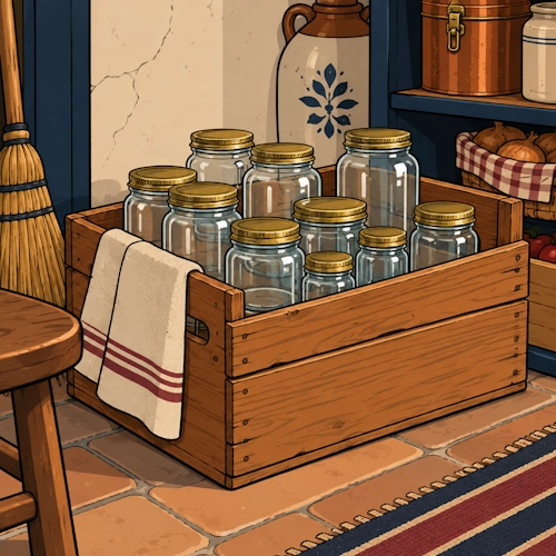 FOR SALE: Wooden Crate of Jam Jars